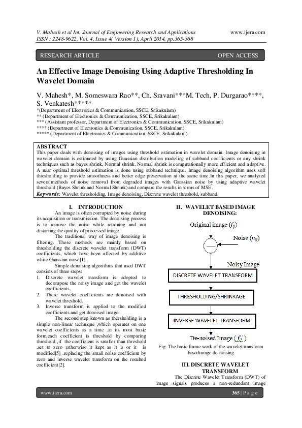 (PDF) An Effective Image Denoising Using Adaptive Thresholding In ...