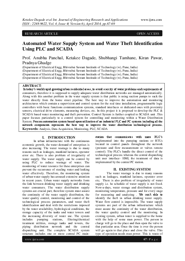 (PDF) Automated Water Supply System and Water Theft Identification