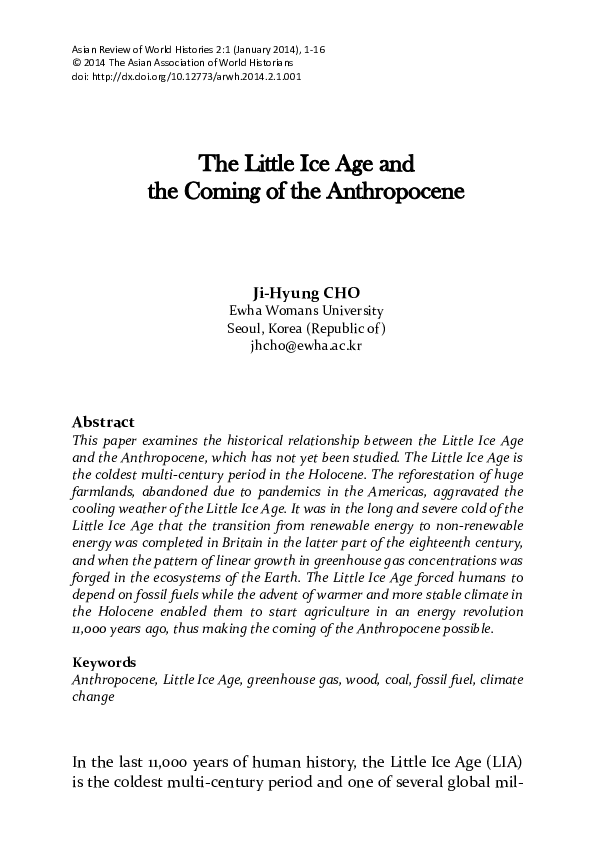 (PDF) The Little Ice Age and the Coming of the Anthropocene JiHyung