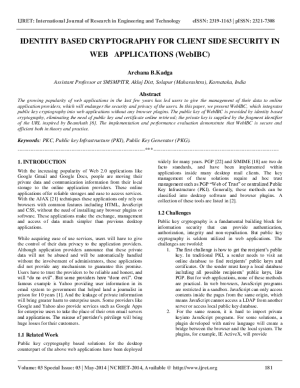 (PDF) IDENTITY BASED CRYPTOGRAPHY FOR CLIENT SIDE SECURITY IN WEB ...