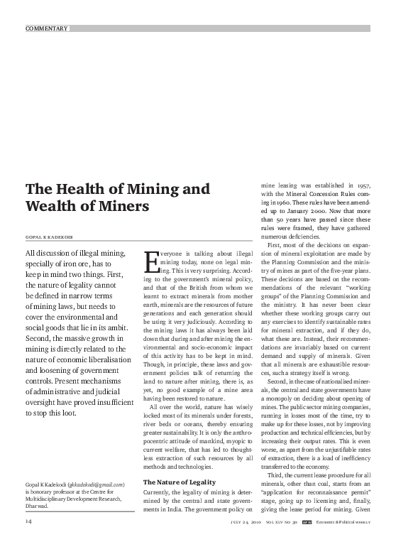 (PDF) The Health of Mining and Wealth of Miners