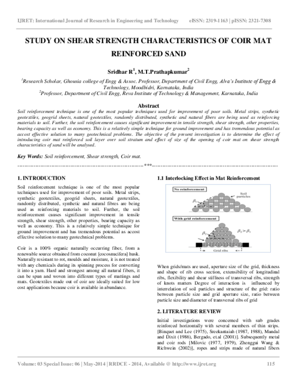 (PDF) STUDY ON SHEAR STRENGTH CHARACTERISTICS OF COIR MAT REINFORCED SAND