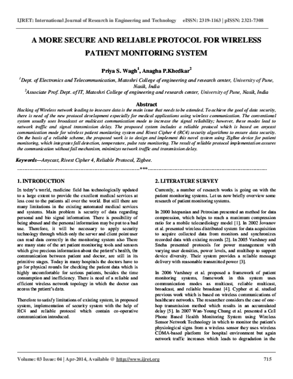 (PDF) A MORE SECURE AND RELIABLE PROTOCOL FOR WIRELESS PATIENT ...