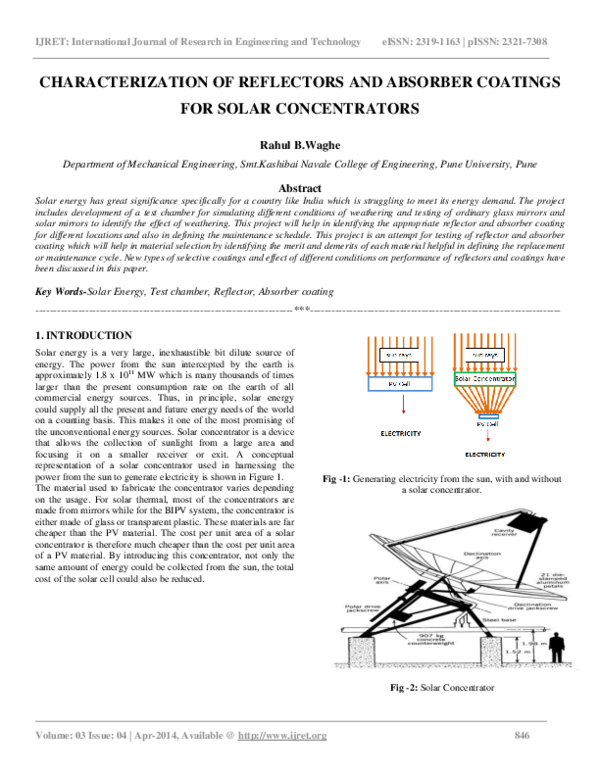 (PDF) CHARACTERIZATION OF REFLECTORS AND ABSORBER COATINGS FOR SOLAR ...