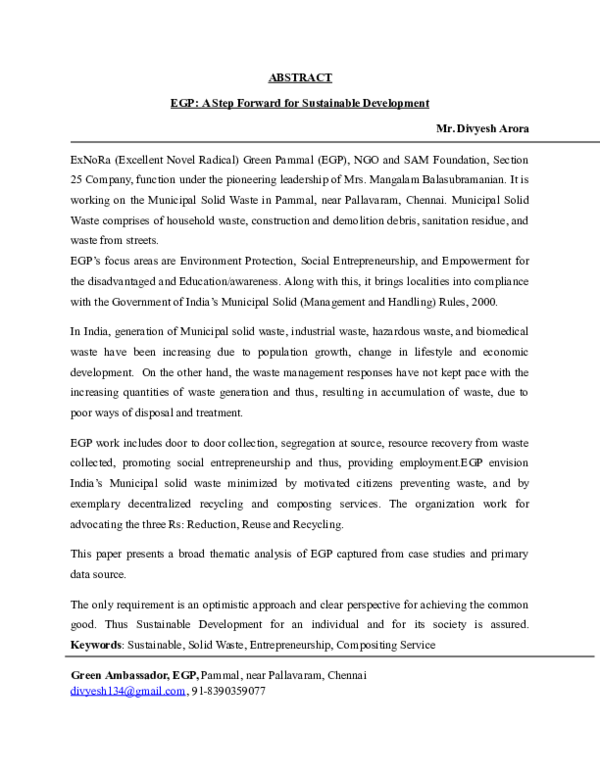 (DOC) Abstract of Solid waste - Sustainable development