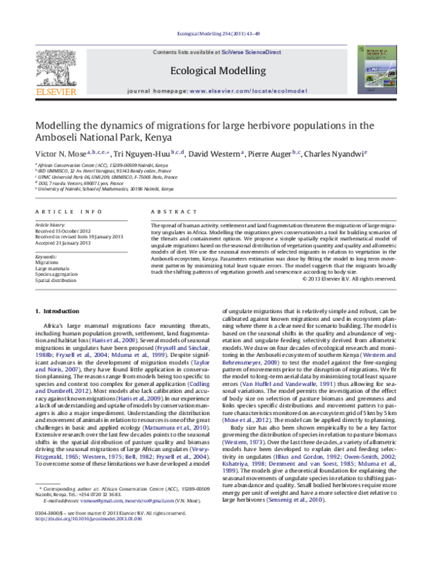 (PDF) Modelling the dynamics of migrations for large herbivore ...