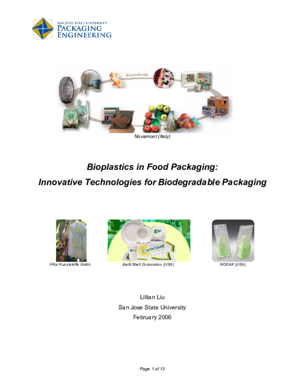 (PDF) Bioplastics in Food Packaging