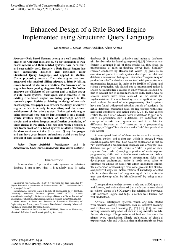 (PDF) Enhanced Design of a Rule Based Engine Implemented using ...