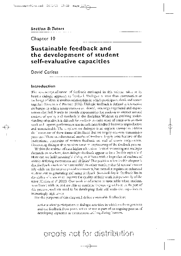 (PDF) Sustainable feedback and the development of student self ...