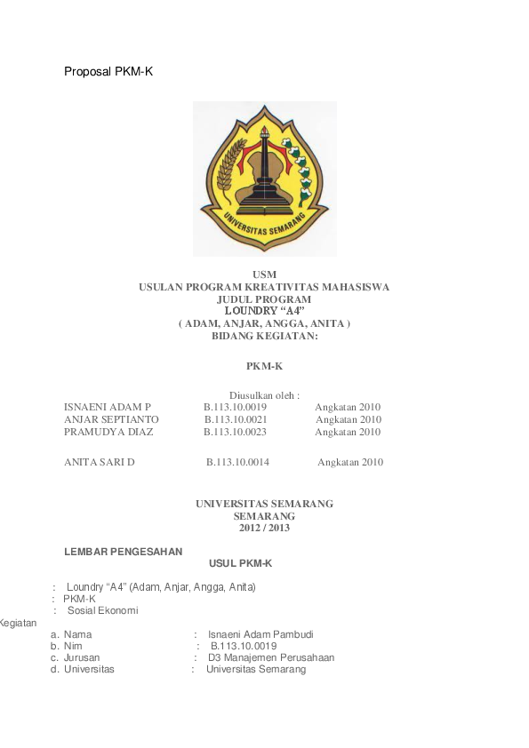 (DOC) Proposal PKM-K USM USULAN PROGRAM KREATIVITAS MAHASISWA
