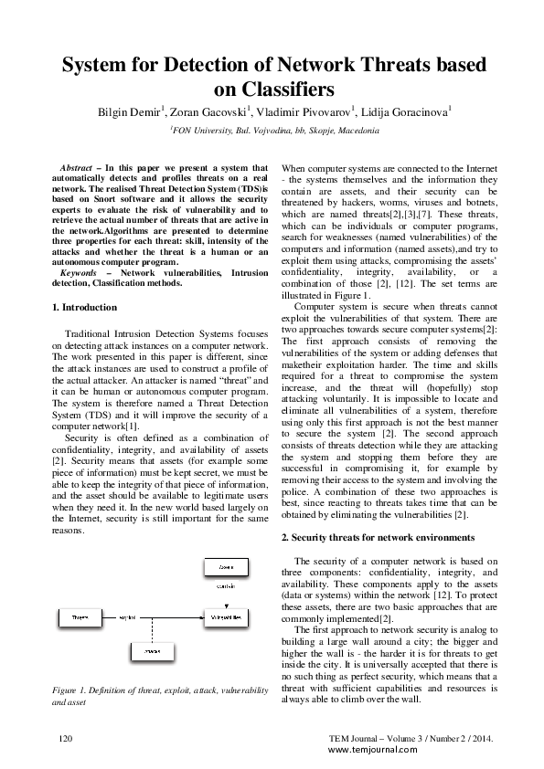 (PDF) System for Detection of Network Threats based on Classifiers
