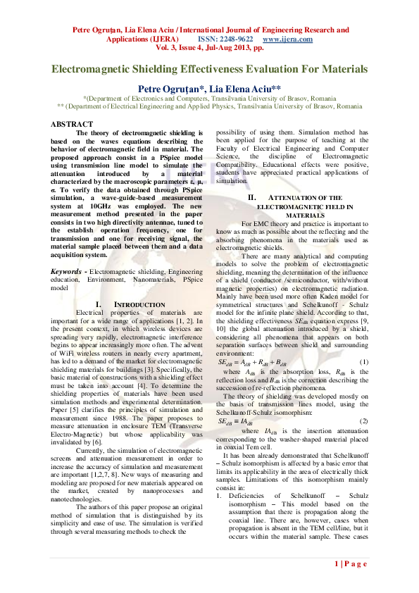 Electromagnetic Shielding Effectiveness Evaluation For Materials