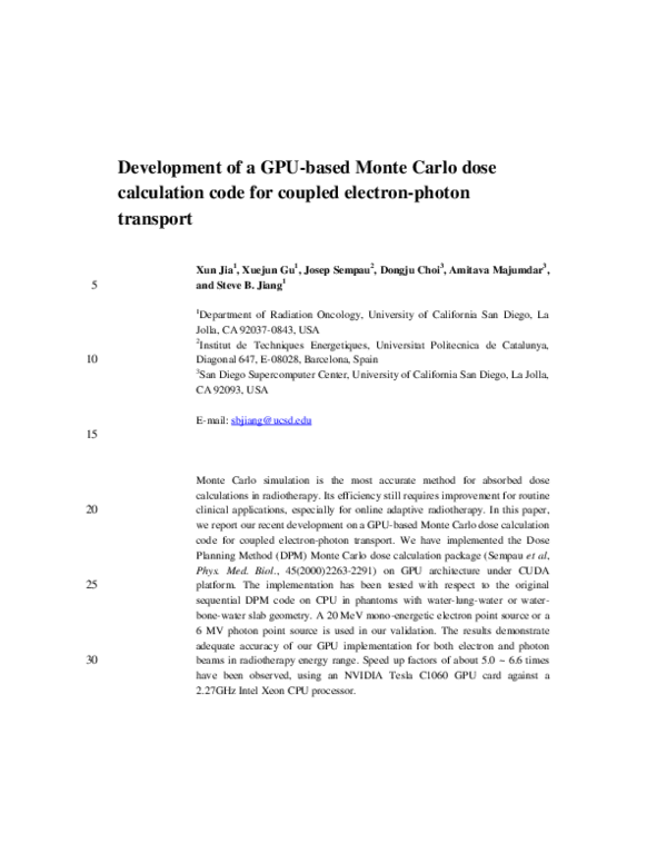 (PDF) Development of a GPU-based Monte Carlo dose calculation code for ...