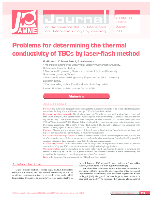 (PDF) Problems for determining the thermal conductivity of TBCs by