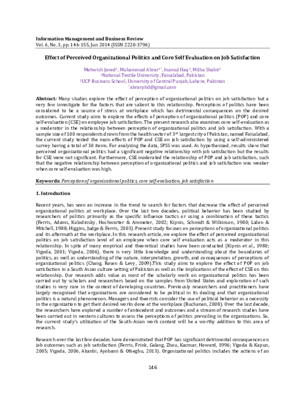 (PDF) Effect of Perceived Organizational Politics and Core Self ...