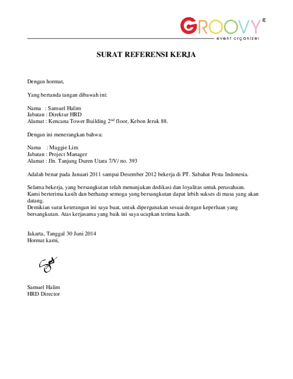 (PDF) SURAT Referensi kerja