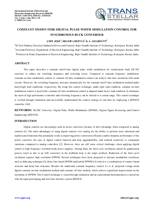 (PDF) CONSTANT ON/OFF-TIME DIGITAL PULSE WIDTH MODULATION CONTROL FOR ...