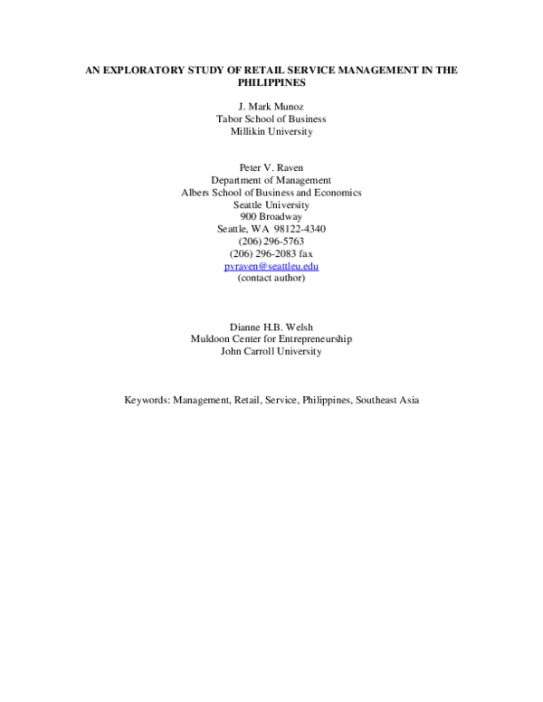 (PDF) AN EXPLORATORY STUDY OF RETAIL SERVICE MANAGEMENT IN THE ...