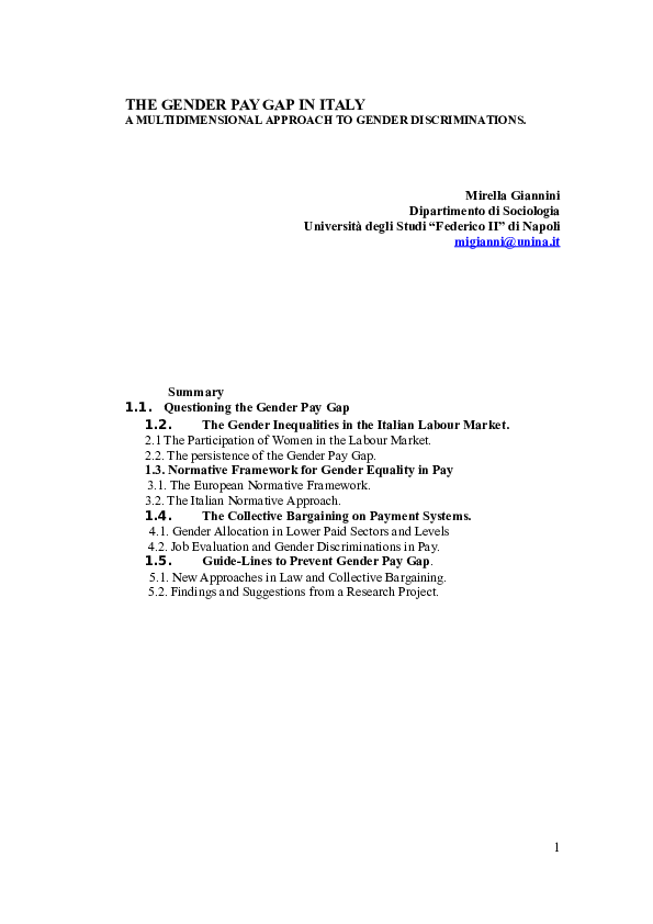(DOC) the GEnder Pay Gap In italy a Multidimensional approach to gender ...