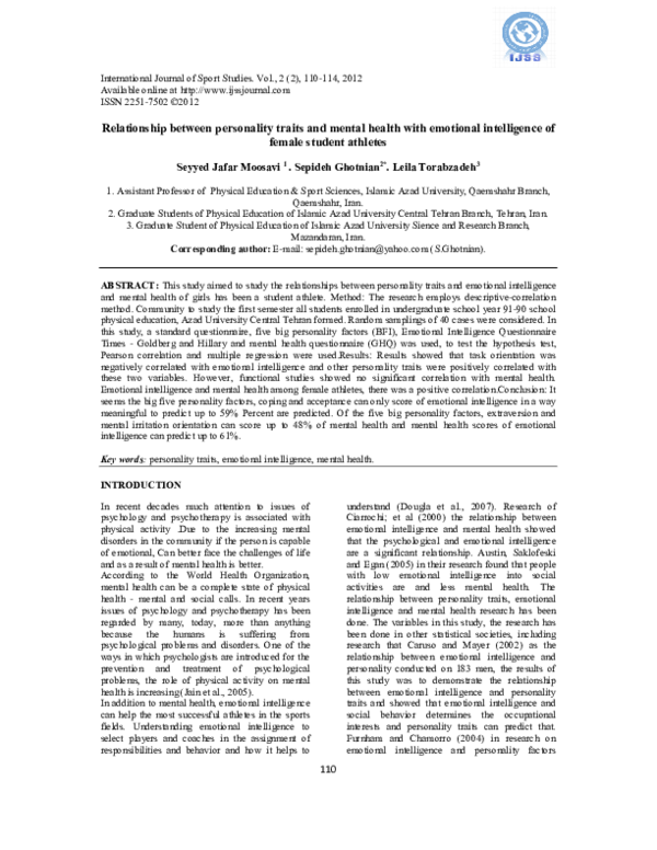 (PDF) Relationship between personality traits and mental health with ...
