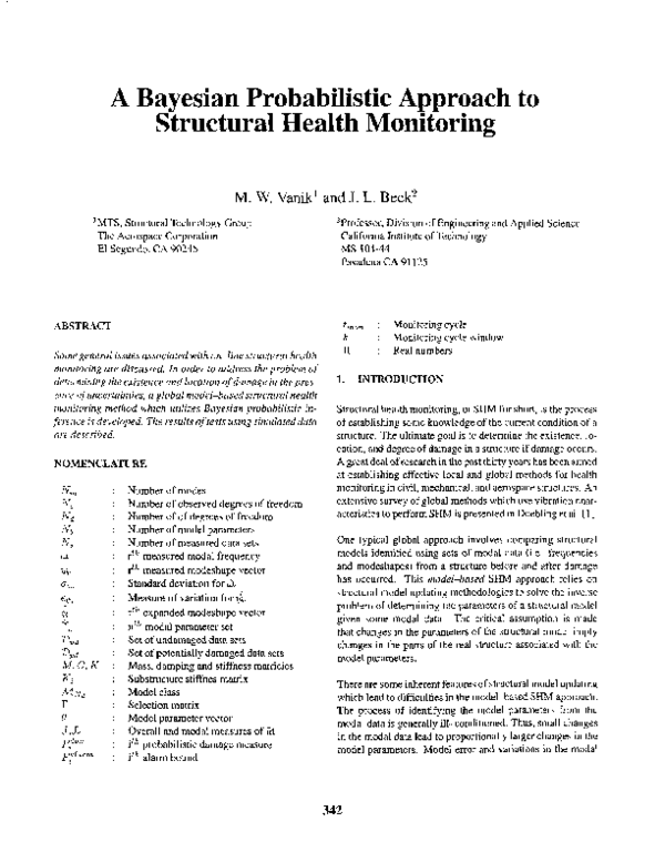 (PDF) A Bayesian Probabilistic Approach to Structural Health Monitoring