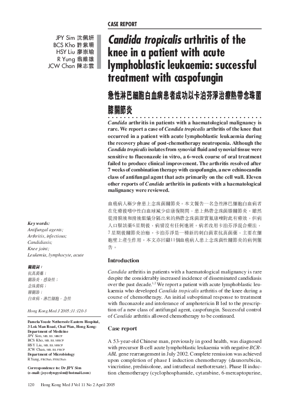 (PDF) Candida tropicalis arthritis of the knee in a patient with acute