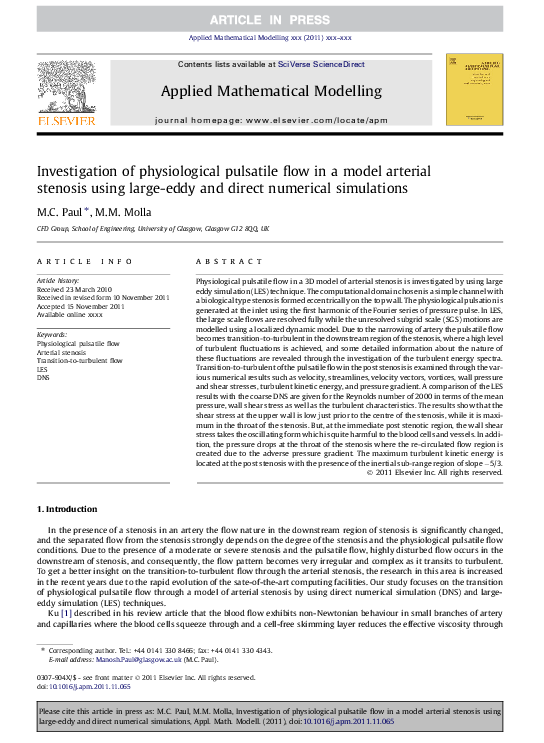(PDF) Investigation of physiological pulsatile flow in a model arterial ...