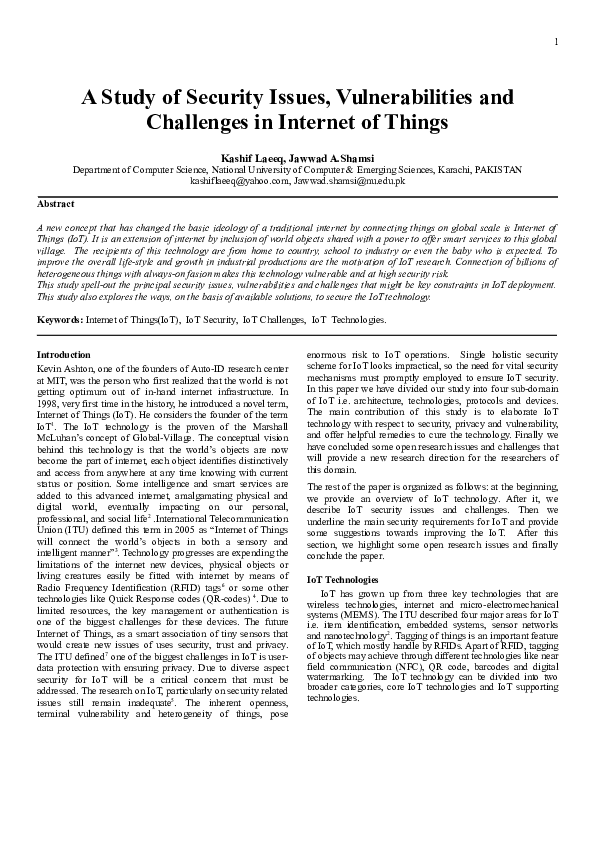 (DOC) A Study of Security Issues, Vulnerabilities and Challenges in ...