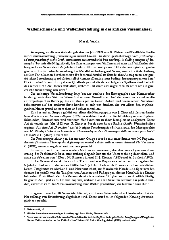 Pdf Waffenschmiede Und Waffenherstellung In Der Antiken Vasenmalerei Marek Vercik Academia Edu