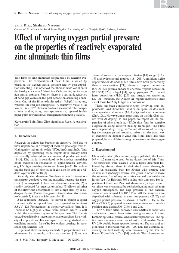 (PDF) Effect of varying oxygen partial pressure on the properties of ...