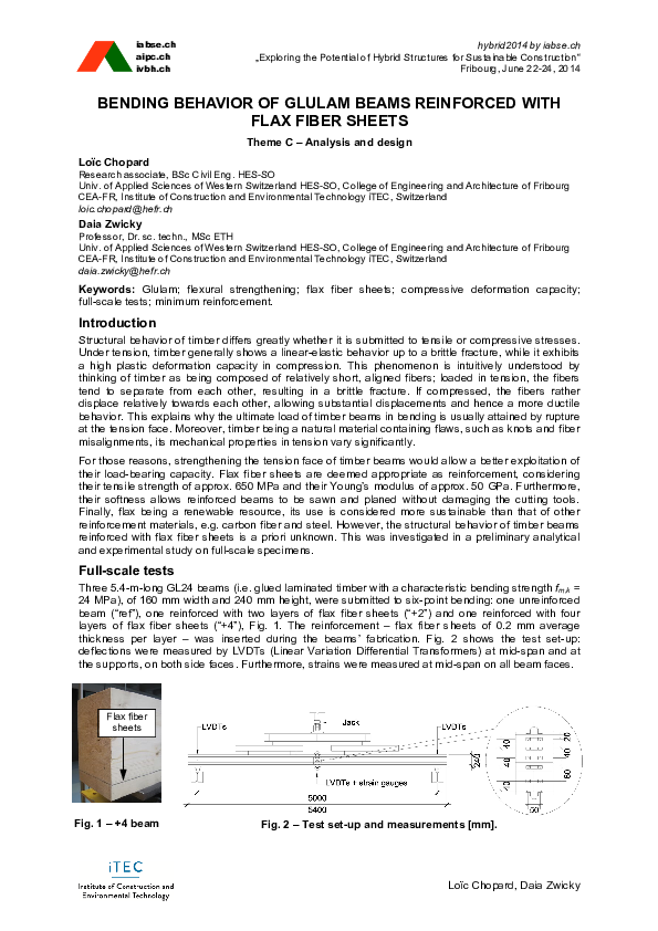 (PDF) Bending Behavior of Glulam Beams Reinforced with Flax-Fiber Sheets
