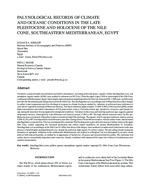 (PDF) PALYNOLOGICAL RECORDS OF CLIMATE AND OCEANIC CONDITIONS IN THE ...