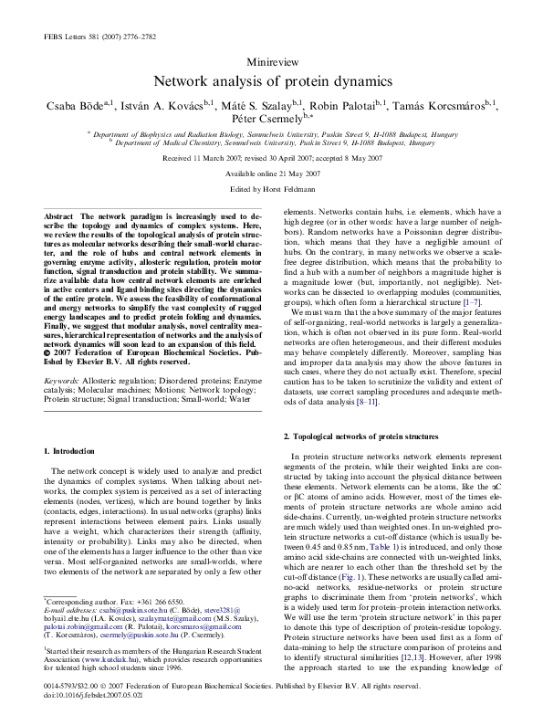 (PDF) Network analysis of protein dynamics