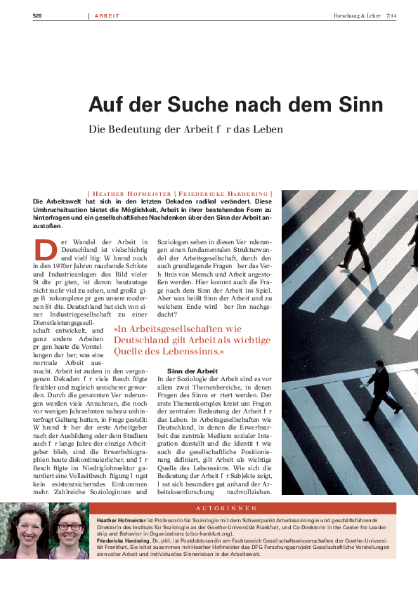 Pdf Auf Der Suche Nach Dem Sinn Die Bedeutung Der Arbeit Fur Das Leben Heather Hofmeister Academia Edu