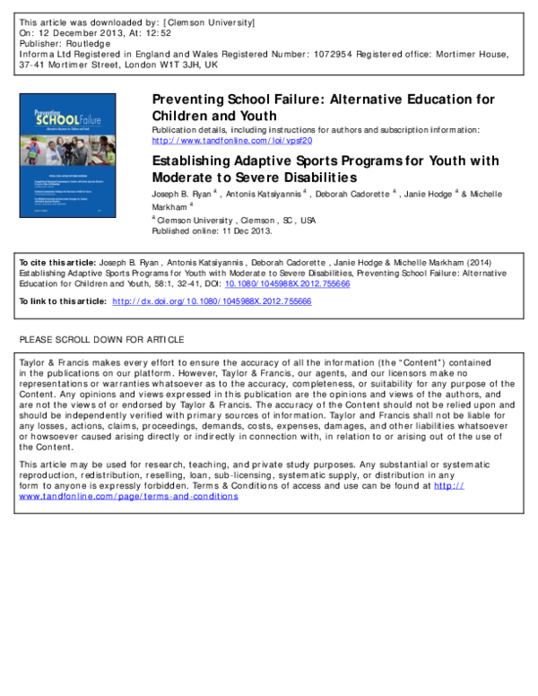 (PDF) Establishing adaptive sports programs for youth with disabilities