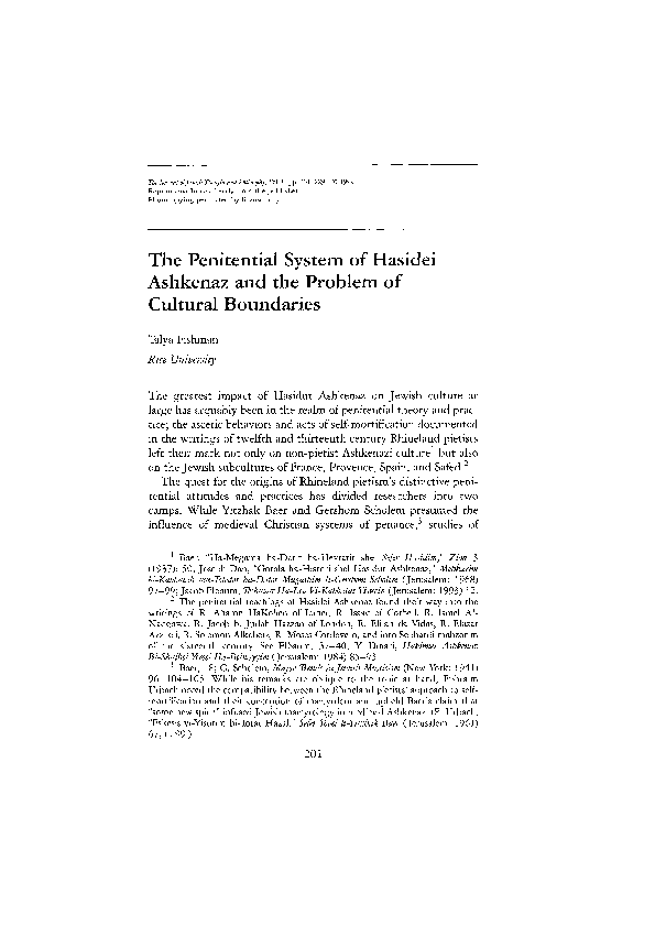 (PDF) The Penitential System of Hasidei Ashkenaz and the Problem of ...