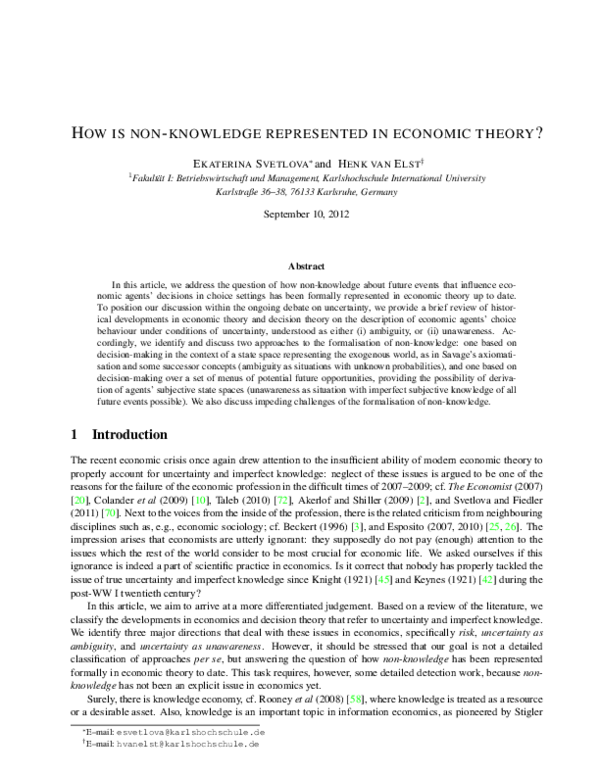 (PDF) How is non-knowledge represented in economic theory?