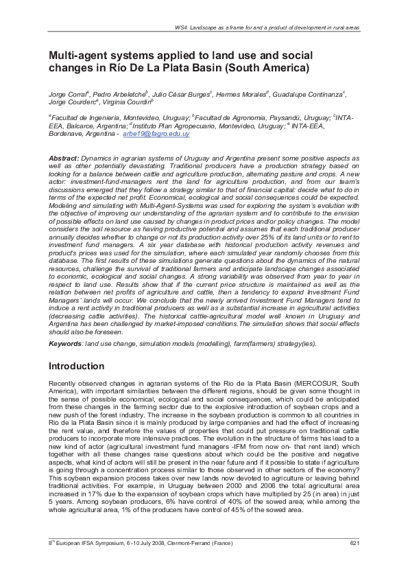 (PDF) Multiagent systems applied to land use and social changes in Río