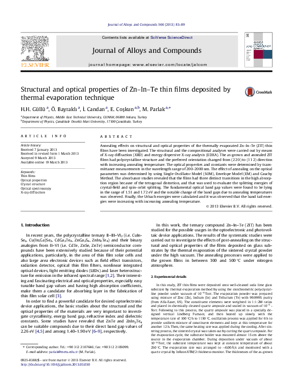 (PDF) Structural and optical properties of Zn–In–Te thin films ...
