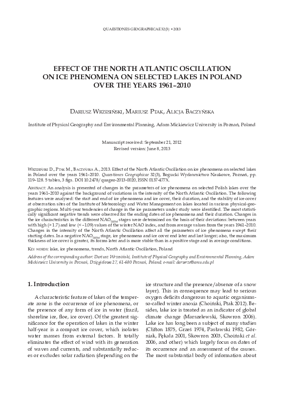 (PDF) EFFECT OF THE NORTH ATLANTIC OSCILLATION ON ICE PHENOMENA ON ...