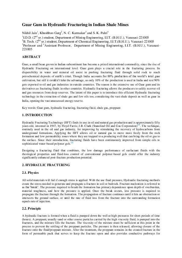 (PDF) Guar Gum in Hydraulic Fracturing in Indian Shale Mines Nikhil Jain Academia.edu