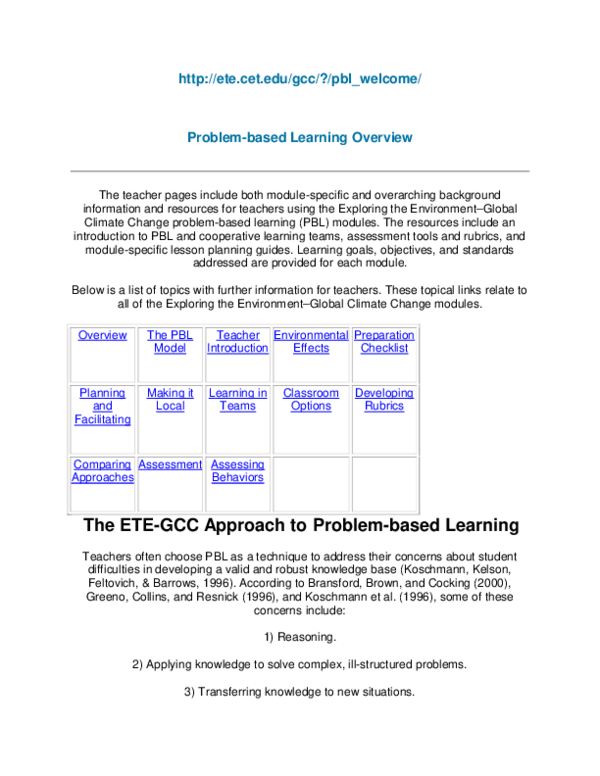 (DOC) Problem-based Learning Overview