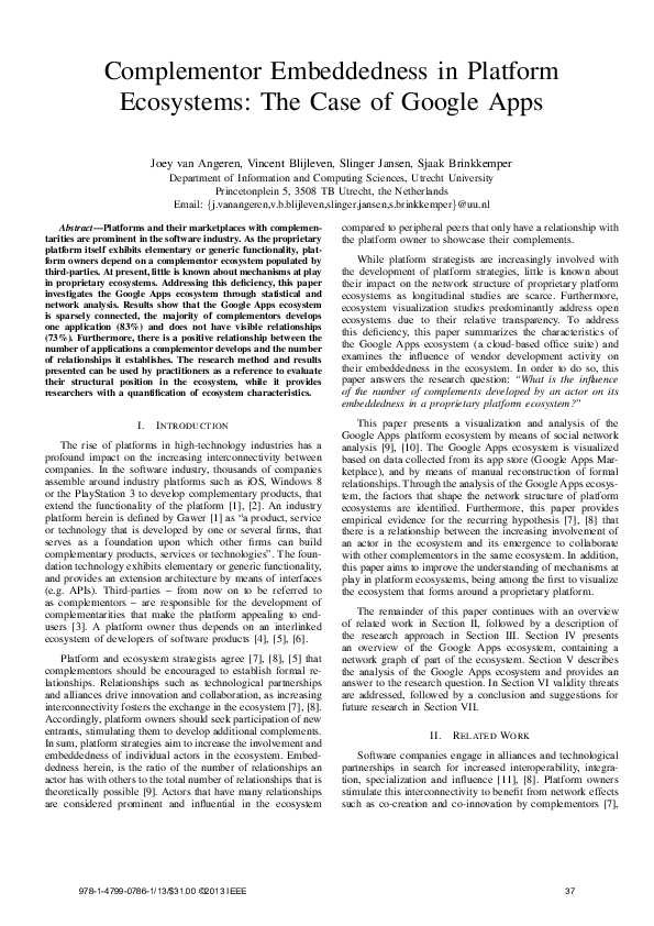 (PDF) Complementor Embeddedness in Platform Ecosystems: The Case of ...