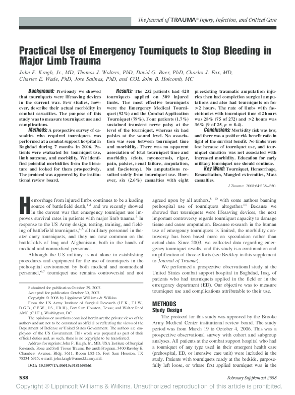 (PDF) Practical Use of Emergency Tourniquets to Stop Bleeding in Major Limb Trauma Jose
