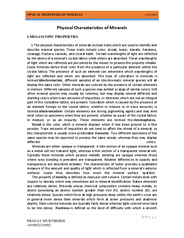 (PDF) PHYSICAL AND OPTICAL PROPERTIES OF MINERALS QUICK AND PRECISE