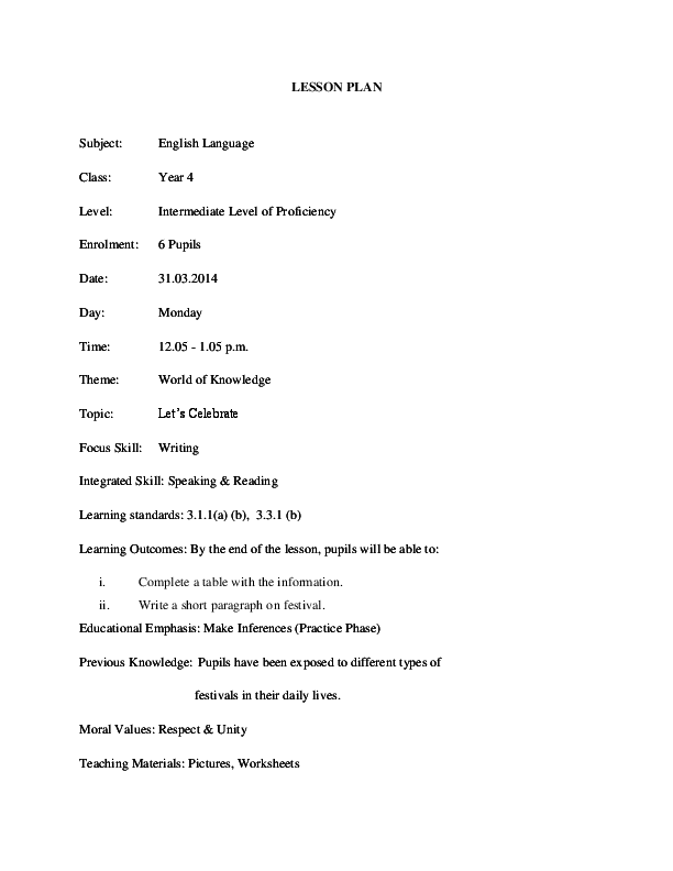 (DOC) LESSON PLAN WRITING by maria sjktkk