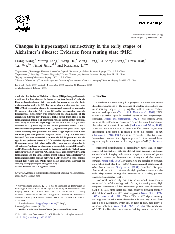 (PDF) Changes in hippocampal connectivity in the early stages of ...