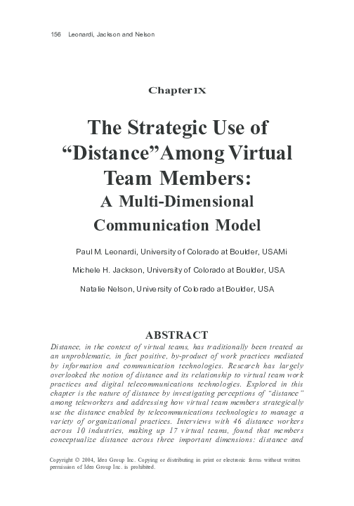 (PDF) The Strategic Use of “Distance” among Virtual Team Members: A ...