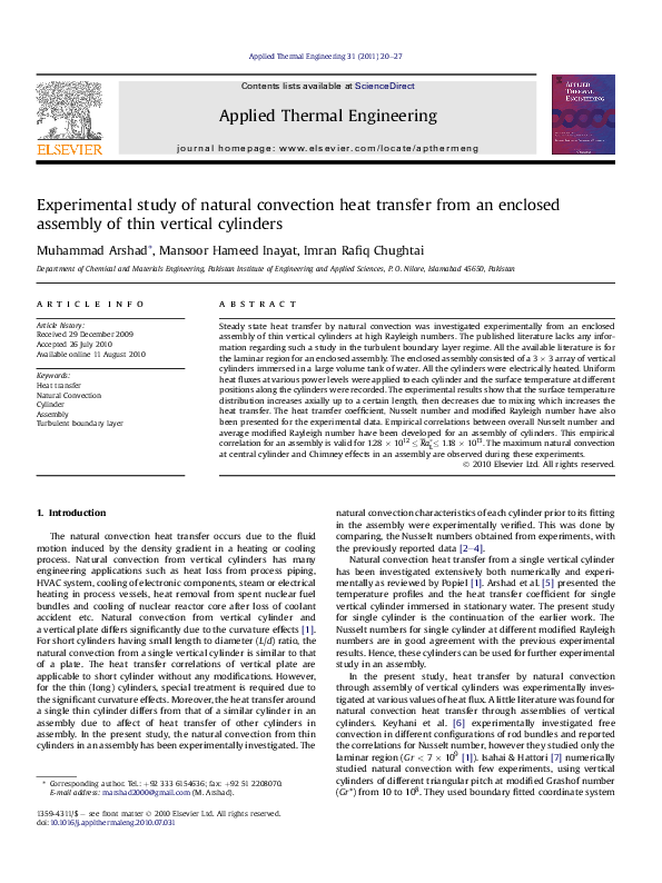 (PDF) Experimental study of natural convection heat transfer from an ...