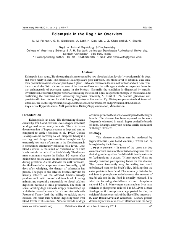 (PDF) Eclampsia in canine Manish Shukla Academia.edu